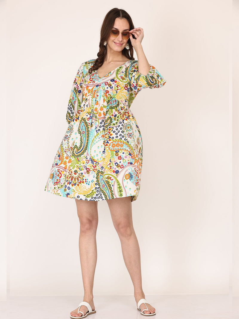 Alice 18 Enchanting Elegance A Captivating Eclectic Print Mid Thigh Length Dress for Timeless Style