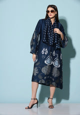 Global Indian ikkat printed modal midi dress with co ordinating scarf
