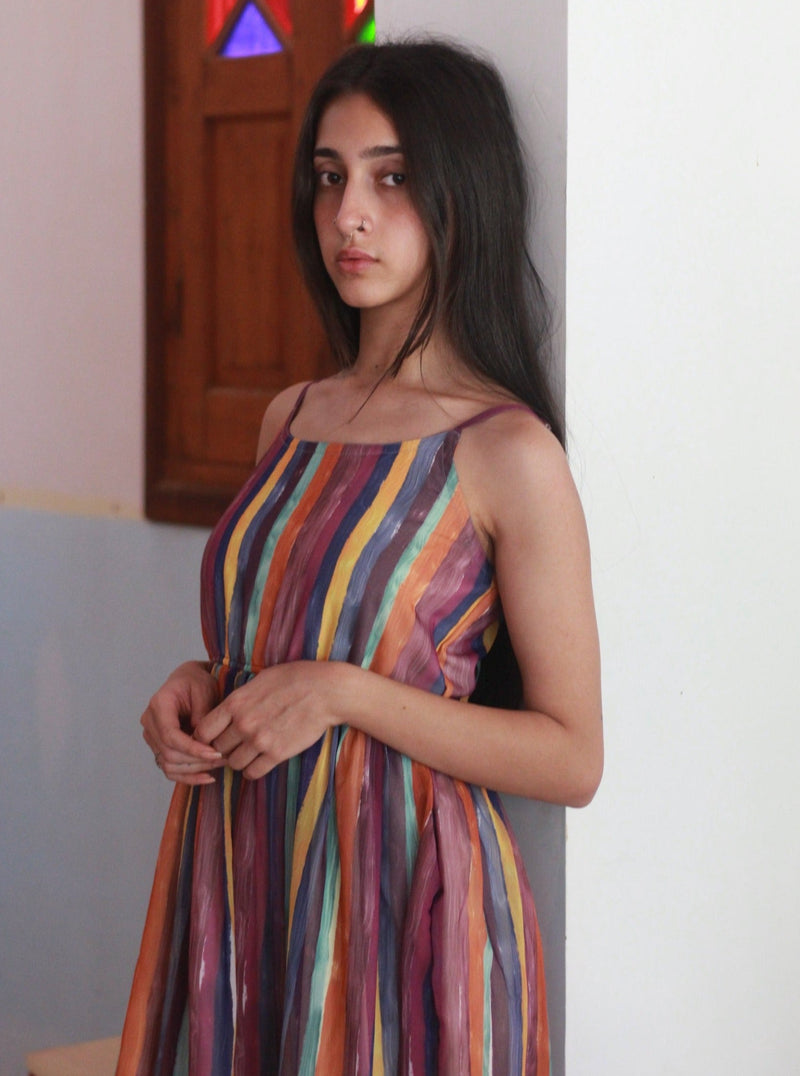 painterly stripe maxi dress